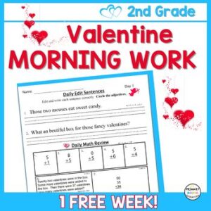 Free 2nd Grade Valentine Morning Work Math & ELA Spiral Review