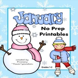 January Math and ELA No Prep Printable Worksheets 1st 2nd Grade