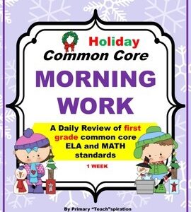 Free Christmas Edition 1st Grade Morning Work | Math & ELA Spiral Review 1st Gr