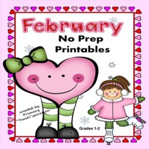 February Math and ELA No Prep Printable Worksheets - 1st 2nd Grade