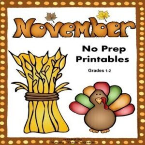 November Math and ELA Worksheets | No Prep Fall Activities | 1st and 2nd Grade