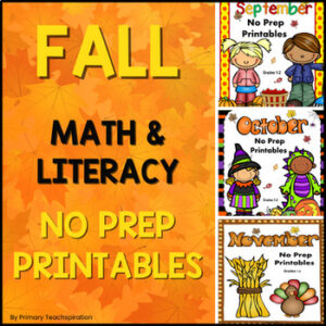 Fall Activities Morning Work ELA and Math Worksheets 1st and 2nd Grade