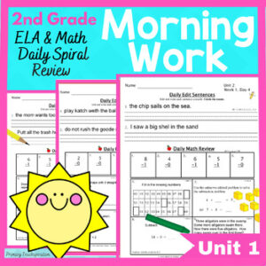 2nd Grade Morning Work Math and ELA No Prep Printables Spiral Review UNIT 1