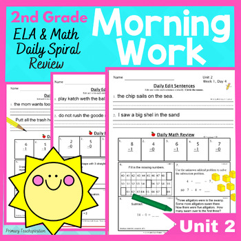 2nd Grade Morning Work Math and ELA Daily Spiral Review UNIT 2