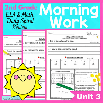 2nd Grade Morning Work Math and ELA Daily Spiral Review UNIT 3