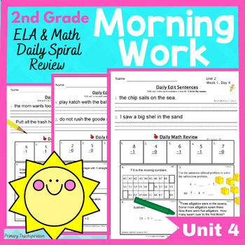 2nd Grade Morning Work Math and ELA Daily Spiral Review UNIT 4