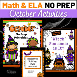 October Halloween No Prep Activities  | Sentence Writing 1st & 2nd Grade Bundle